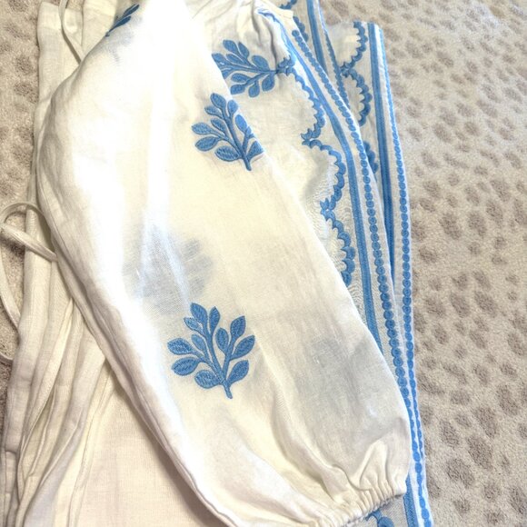 BODEN White Linen Belted Midi Dress with Blue Embroidery US size 8P (UK 12P) - Picture 15 of 16